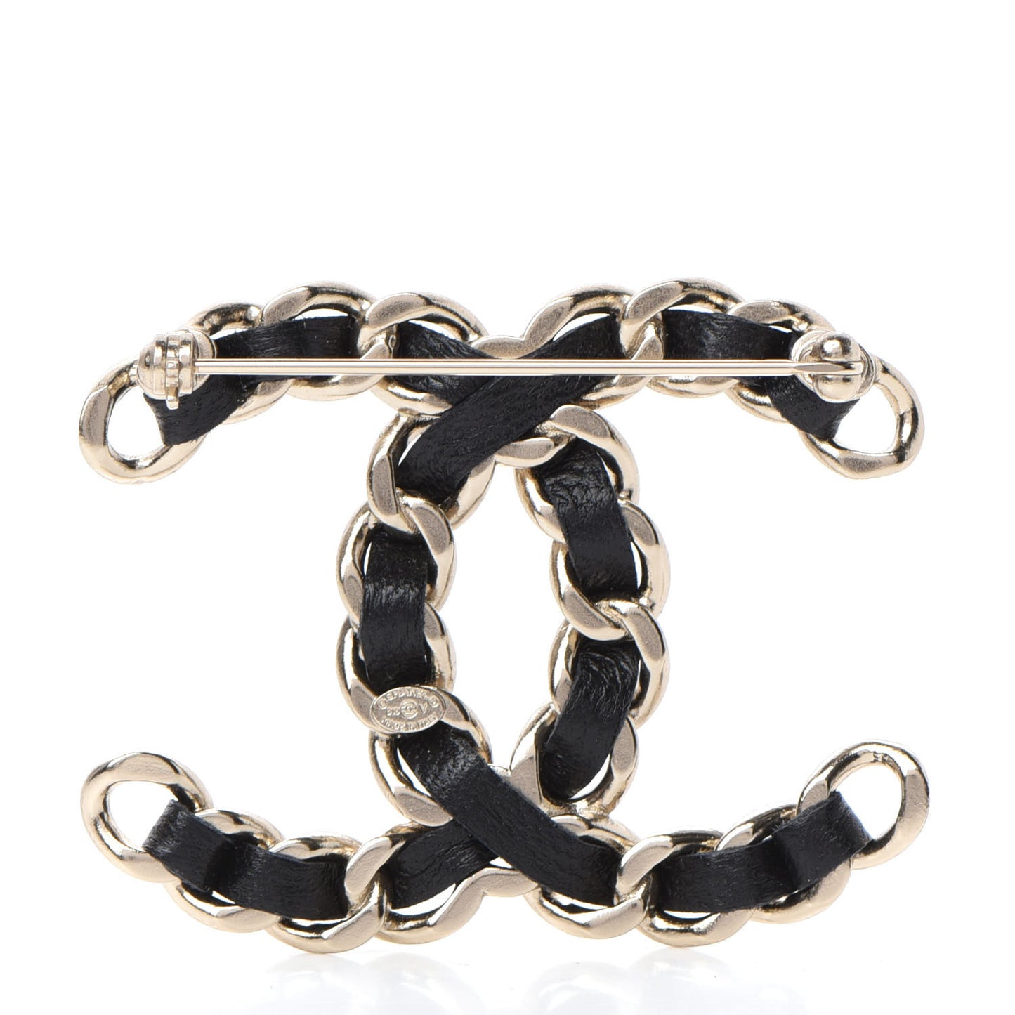 Lambskin Chain CC Brooch Black Gold