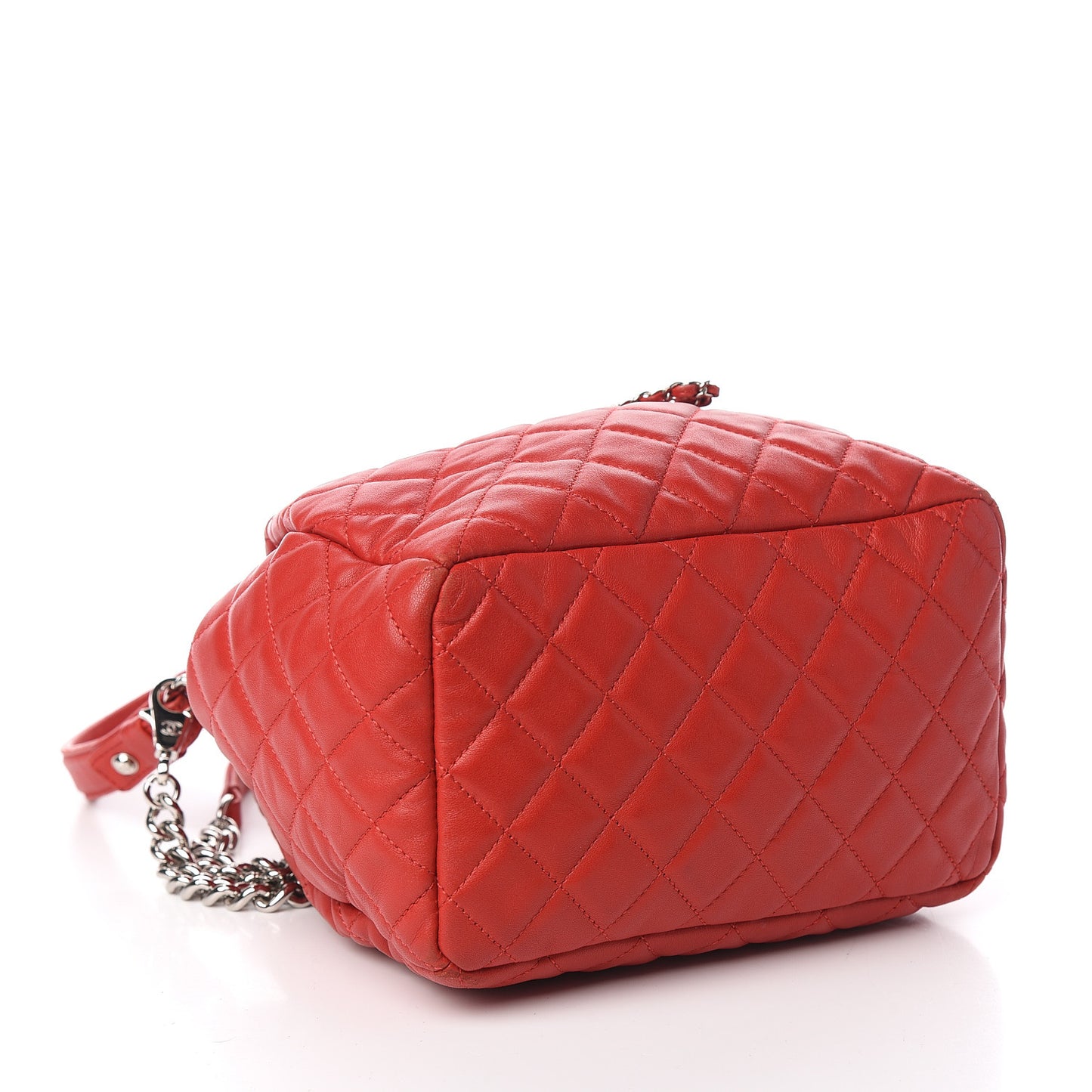 Lambskin Quilted Small CC Chain Drawstring Bucket Bag Red