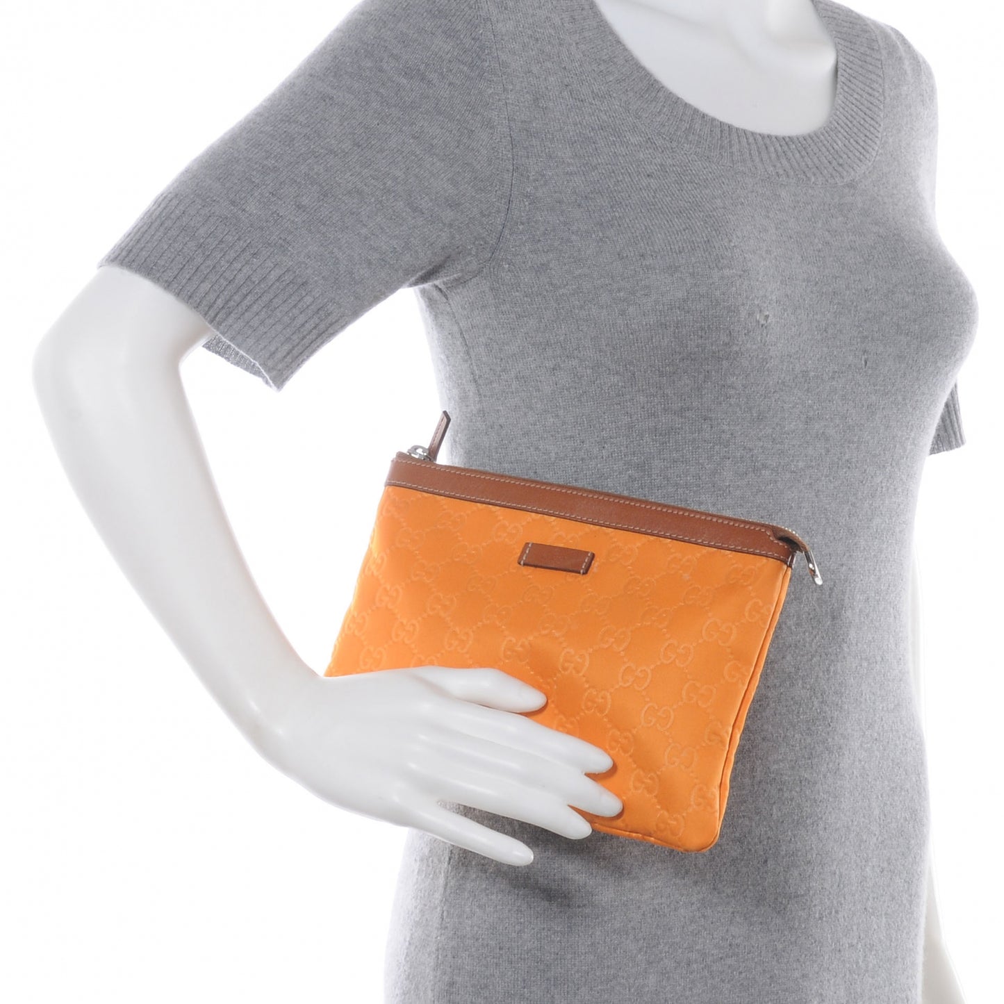 Nylon Monogram Zip Top Pouch Orange
