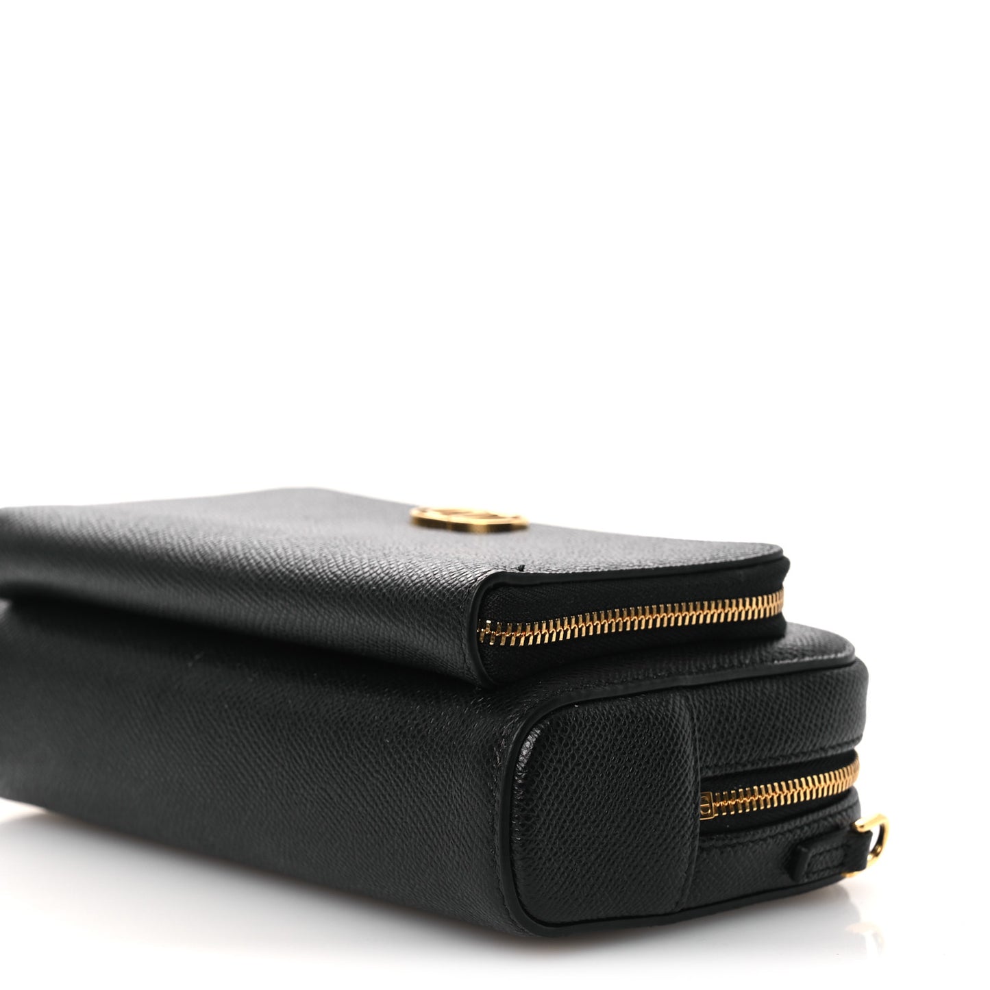 Grained Calfskin Caro Double Pouch Black