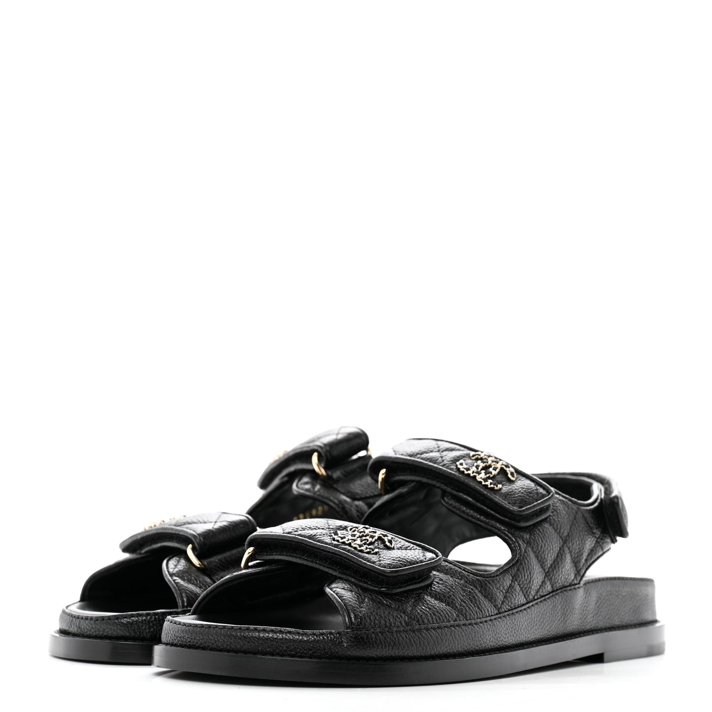 Grained Calfskin Velcro Dad Sandals 37.5 Black