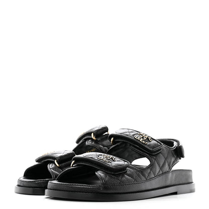 Chanel Grained Calfskin Velcro Dad Sandals 37.5 Black 4 of 13