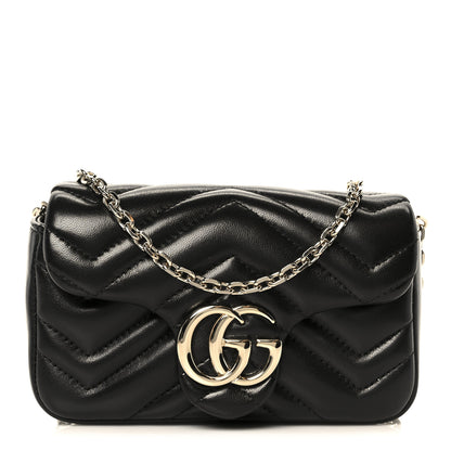 Gucci Lambskin Matelasse Mini GG Marmont Shoulder Bag Black 1 of 11