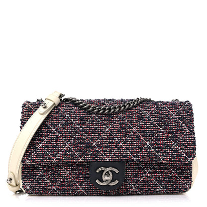 Chanel Tweed Quilted Medium Single Flap Blue Multicolor 1 of 12