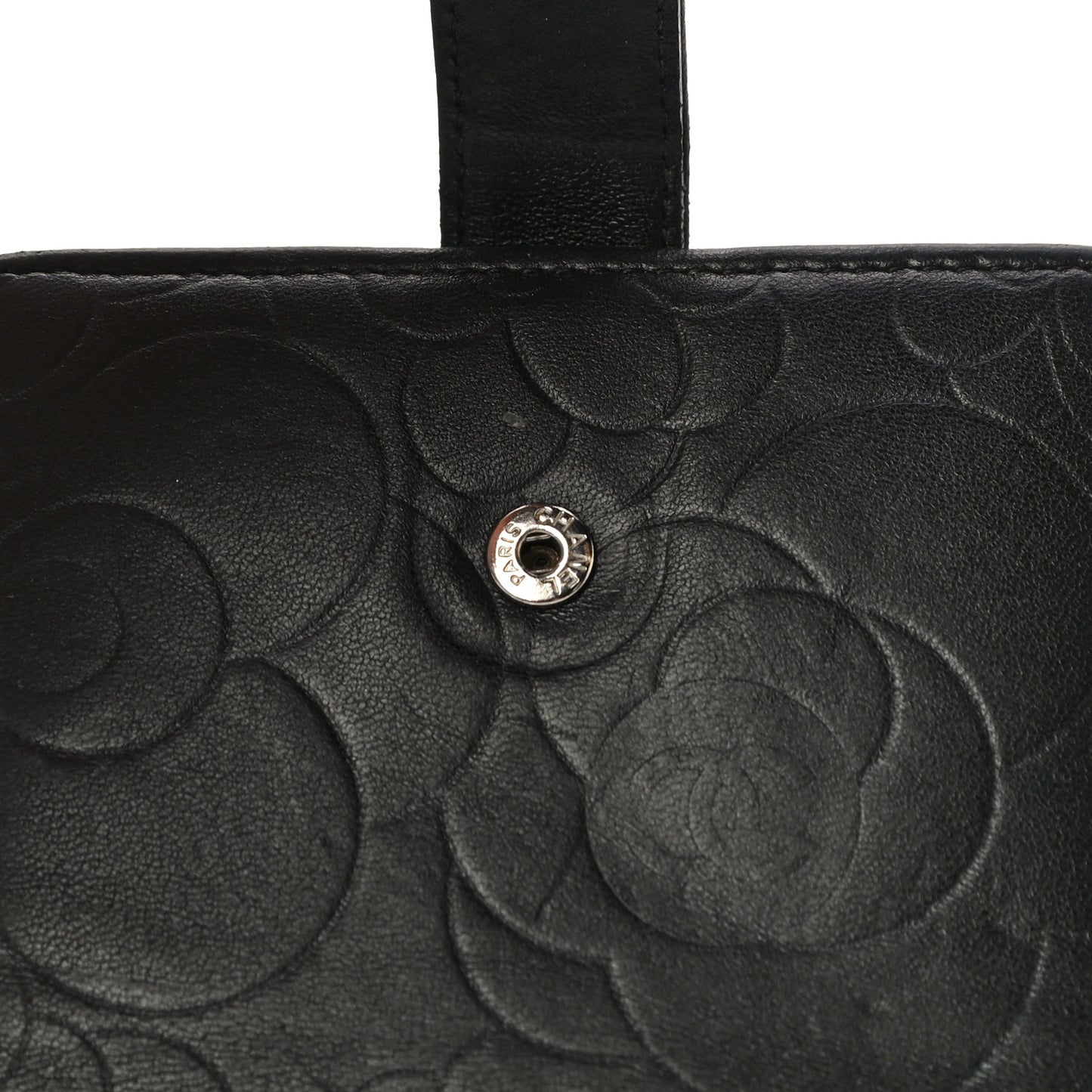 Lambskin Embossed Camellia French Wallet Black