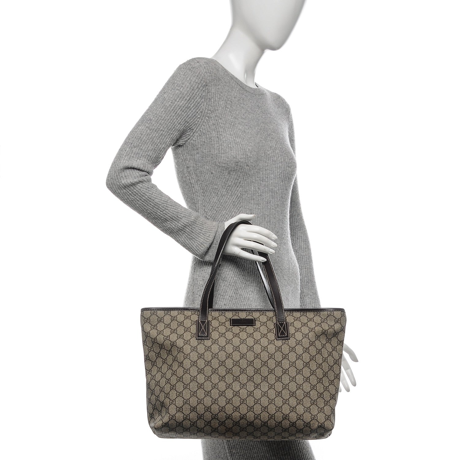 Gucci GG Supreme Monogram Medium Zippered Shopping Tote Dark Brown 2 of 9