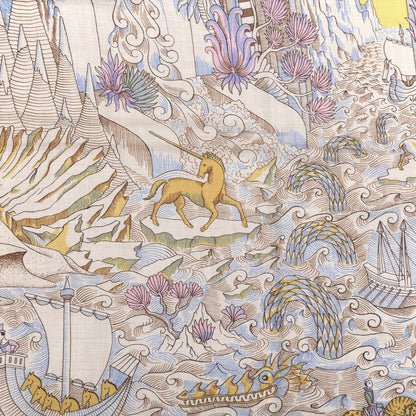 Hermes Cashmere Silk Cosmographia Universalis Shawl 140 Naturel Jaune Rose Pale 6 of 6