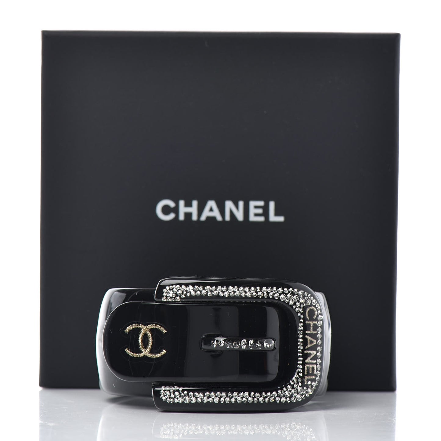 Resin Crystal CC Buckle Cuff Bracelet Black