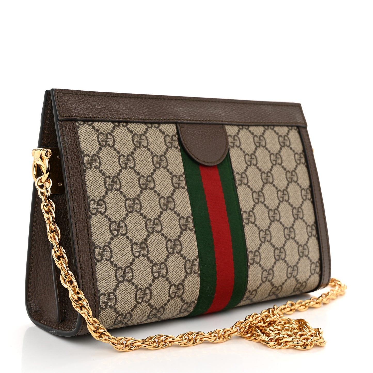 GG Supreme Monogram Web Small Ophidia Chain Shoulder Bag Brown