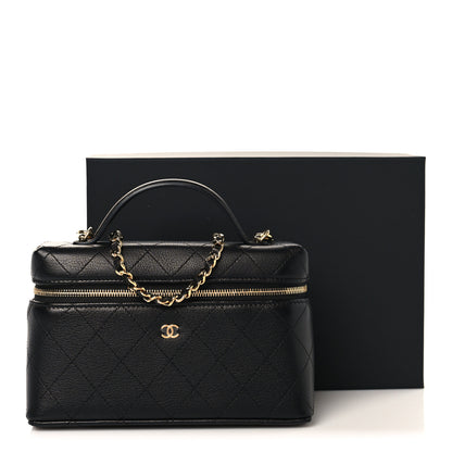 Chanel Goatskin Stitched Top Handle Slim Vanity With Chain Black 11 of 11