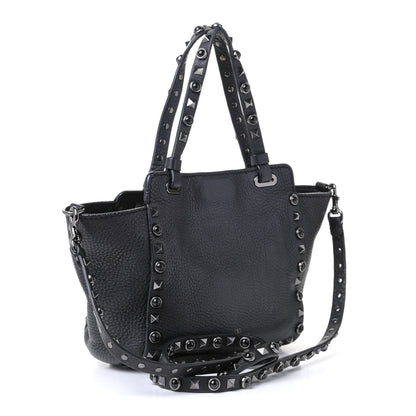 Valentino Garavani Pebbled Calfskin Onyx Mini Rockstud Rolling Tote Black 2 of 7