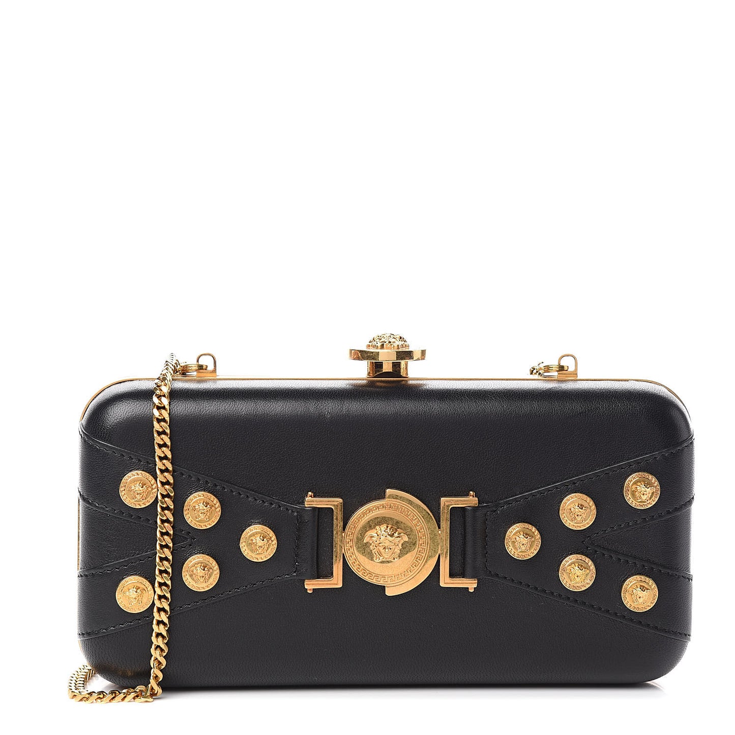 Nappa Medallion Tribute Evening Clutch Chain Black