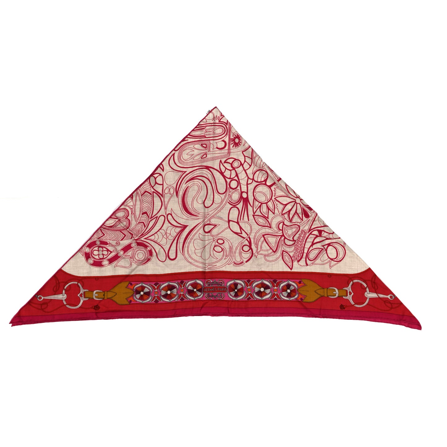 Cashmere Silk Folklore d'Henri d'Origny Giant Pointe Triangle Shawl Naturel Fuchsia Rose Poudre