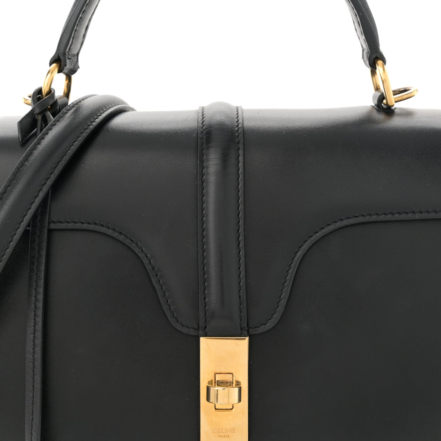 Satinated Calfskin Small 16 Top Handle Bag Black