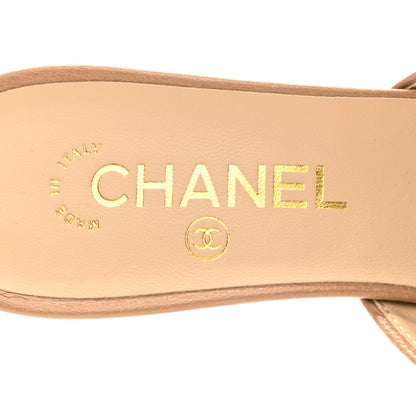 Chanel Lambskin Grosgrain Cap Toe CC Mules 39 Beige Black 7 of 10