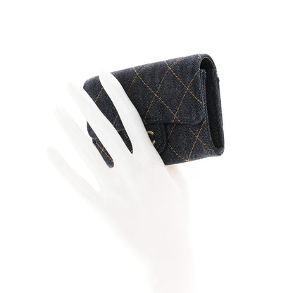 Chanel Denim Quilted Flap Card Holder Wallet Dark Blue Orange 2 of 9