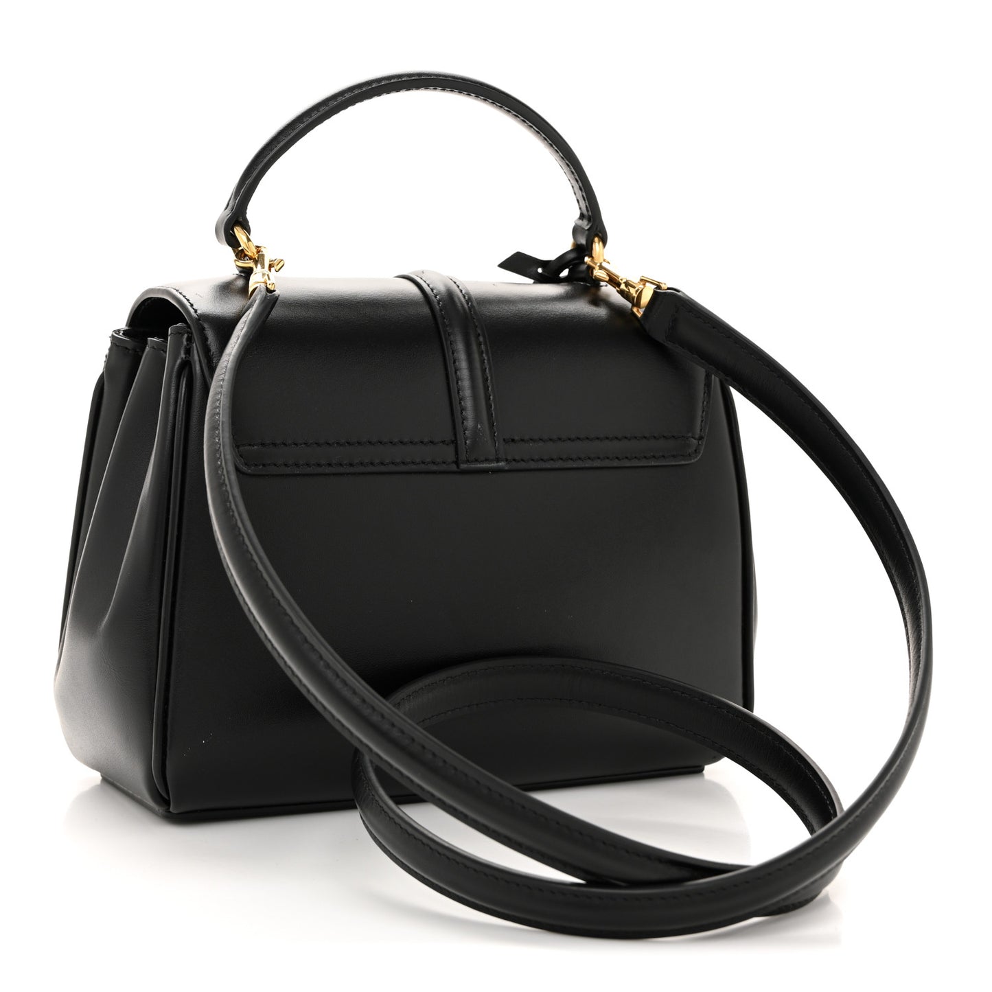 Satinated Calfskin Mini 16 Top Handle Bag Black