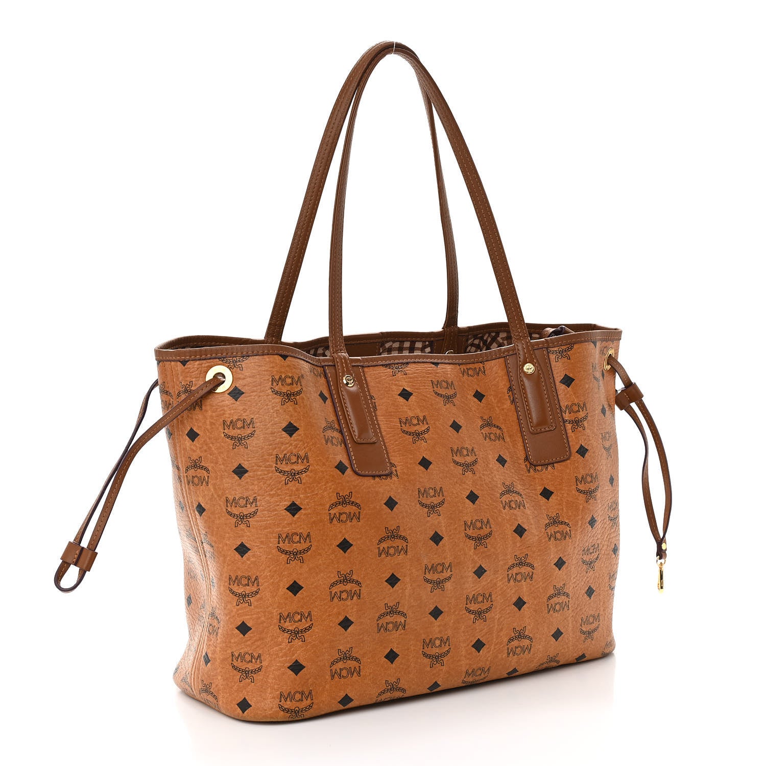 MCM Visetos Medium Liz Reversible Shopper Tote Cognac 4 of 15