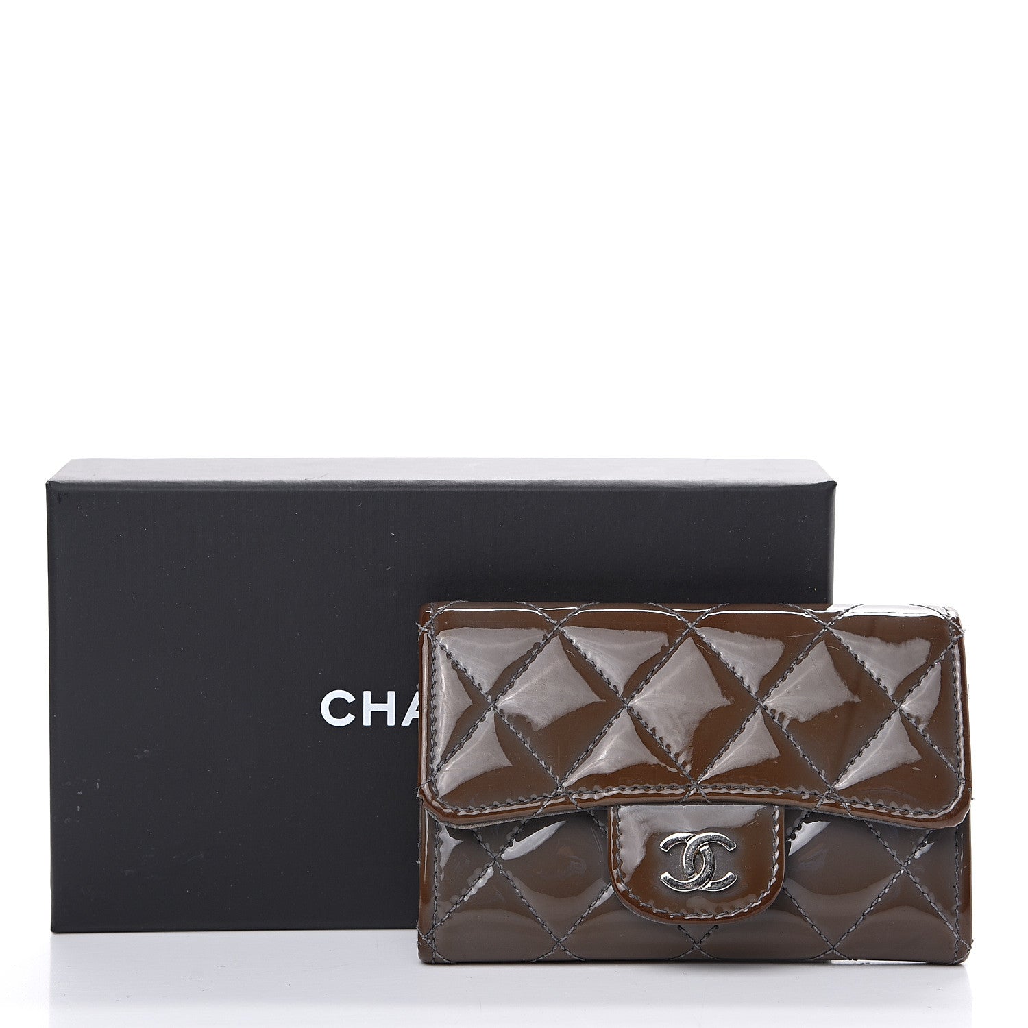 Chanel Patent Quilted Flap Card Holder Brown 9 of 9