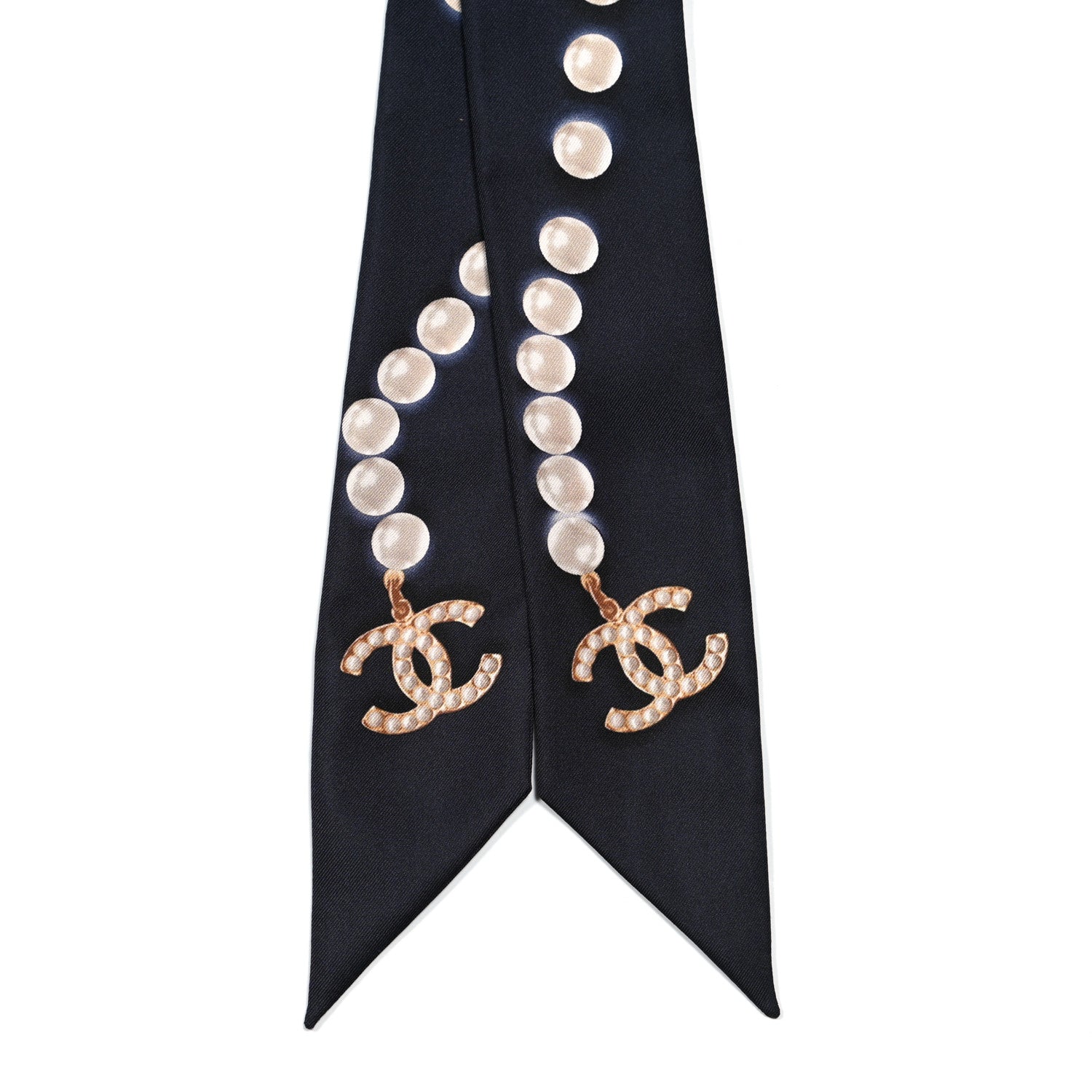 Chanel Silk Pearl CC Slim Bandeau Scarf Navy 2 of 3