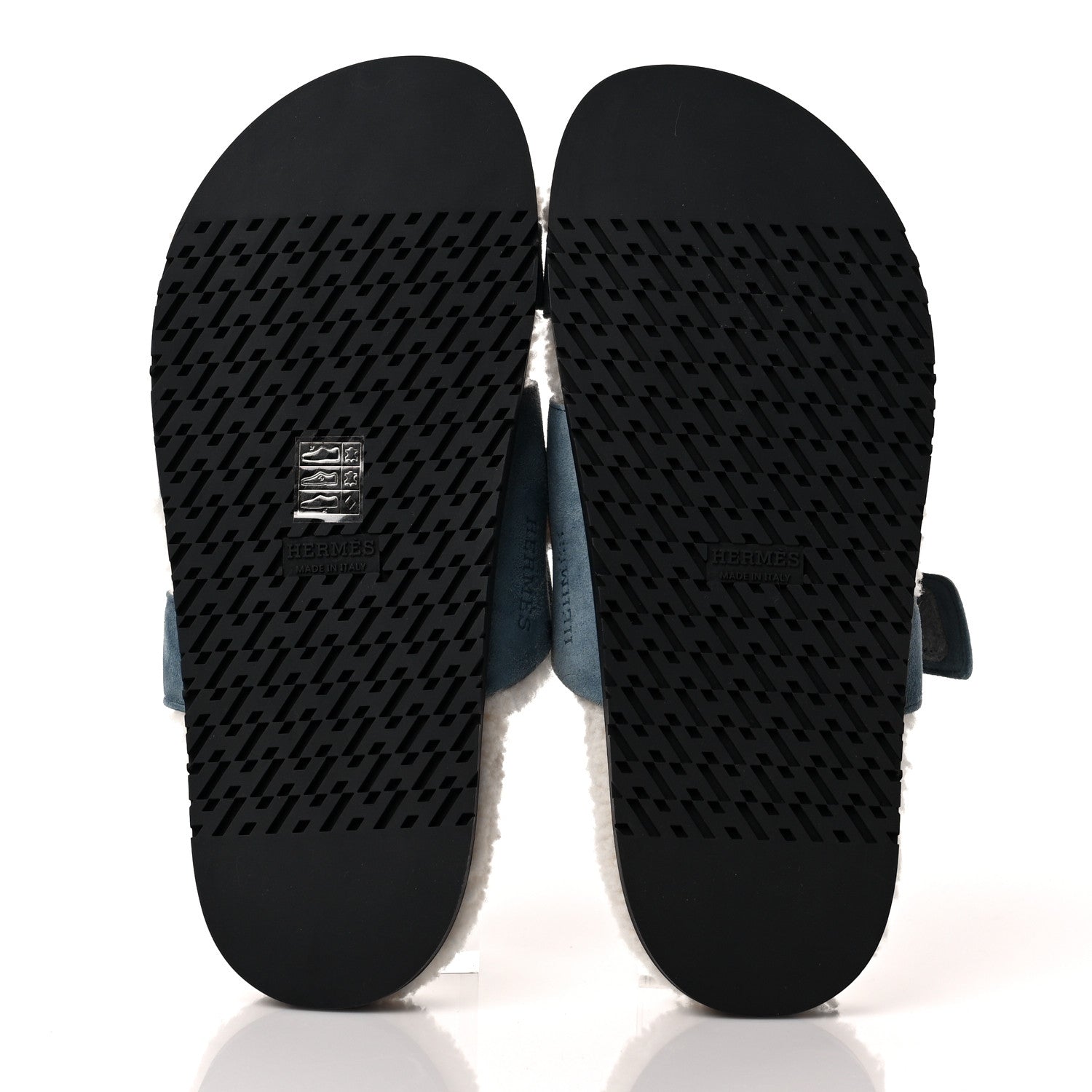Hermes Suede Goatskin Woolskin Womens Chypre Sandals 39 Bleu Pinede Ecru 5 of 8