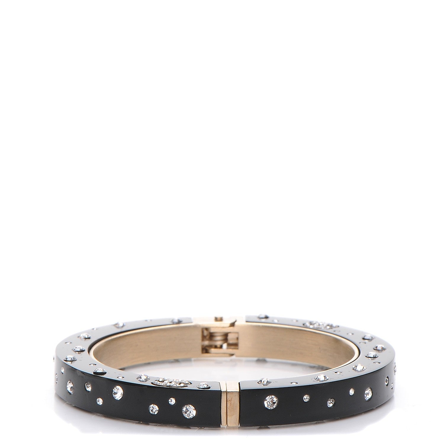 Chanel Resin Crystal CC Bangle Black Gold 1 of 6