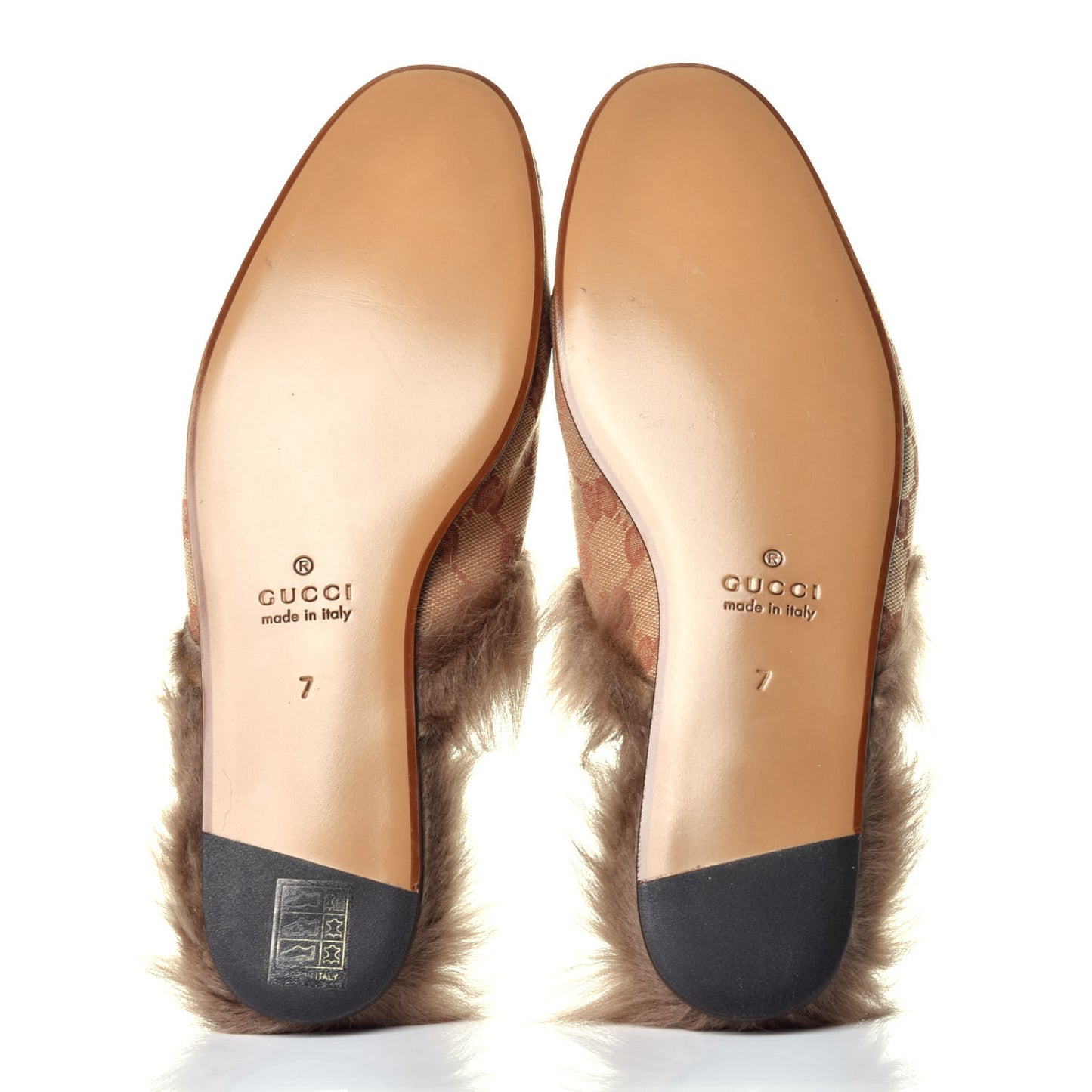 GG Monogram Fur Mens Princetown Slippers 7 Beige Ruggine Rust