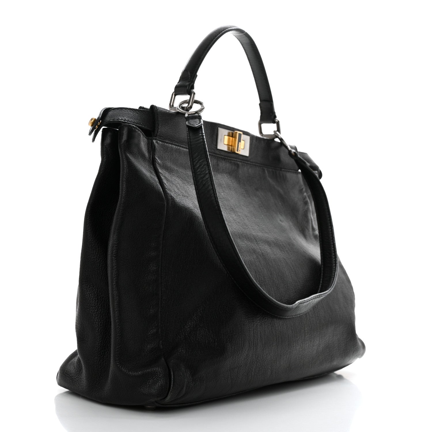 Fendi Goatskin Zucca Large Peekaboo Iconic Satchel Black Tobacco 2 of 11