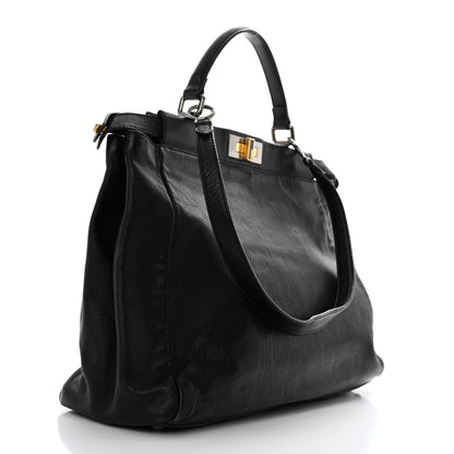 Fendi Goatskin Zucca Large Peekaboo Iconic Satchel Black Tobacco 2 of 11