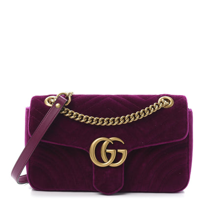 Gucci Velvet Matelasse Small GG Marmont Shoulder Bag Fuchsia Violet Cyclamen 1 of 13
