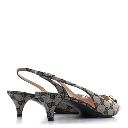 Gucci Monogram Horsebit 35mm Slingback Pumps 40 Beige Blue 5 of 10