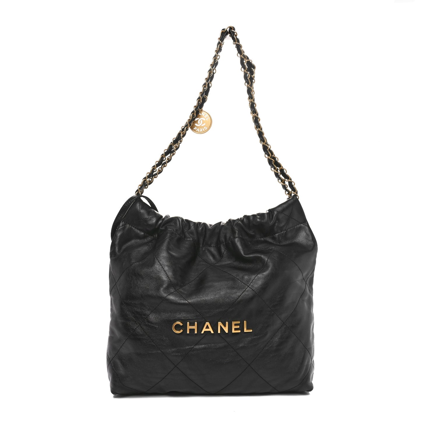 Shiny Calfskin Quilted Small Chanel 22 Black
