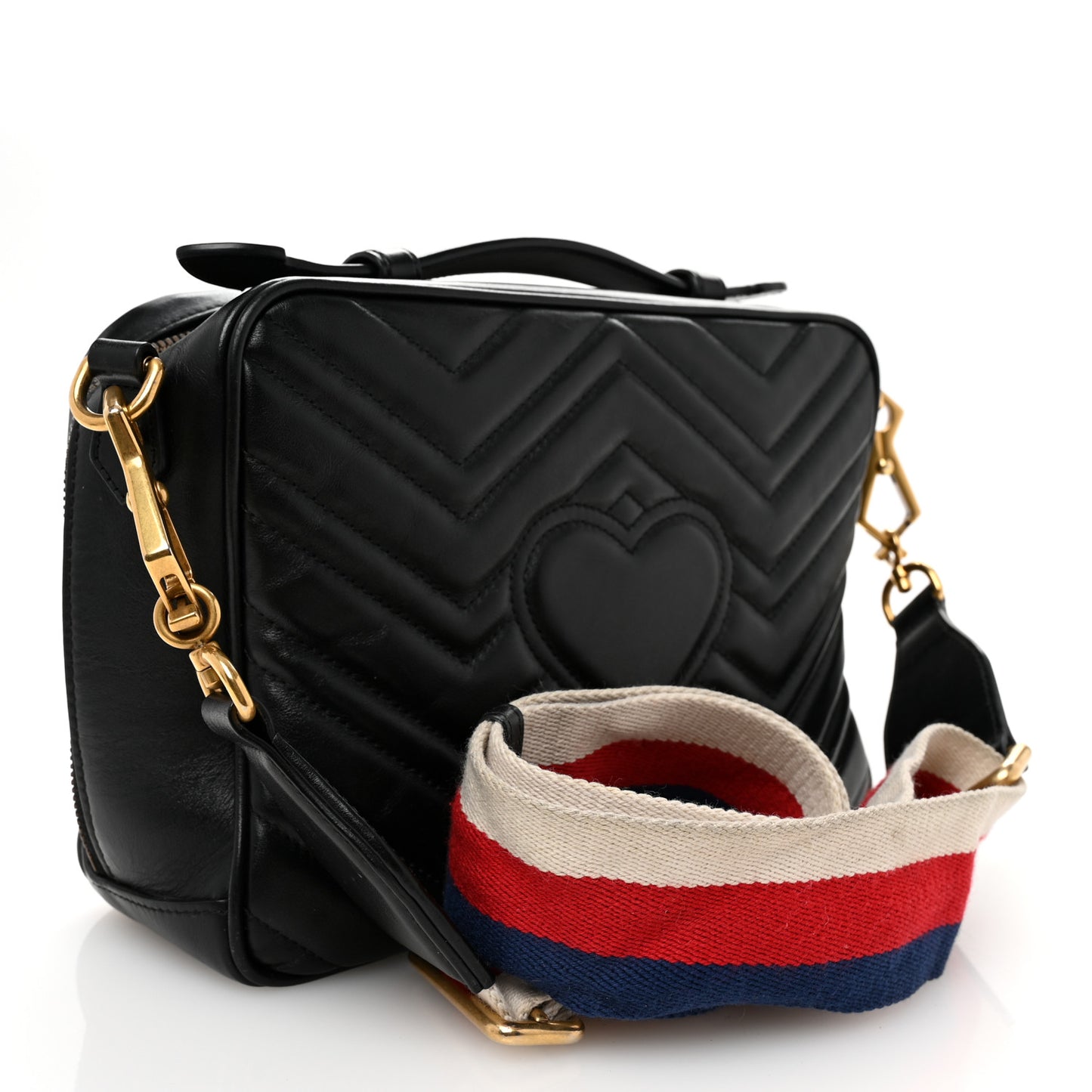 Calfskin Matelasse Sylvie Web Small GG Marmont Top Handle Shoulder Bag Black