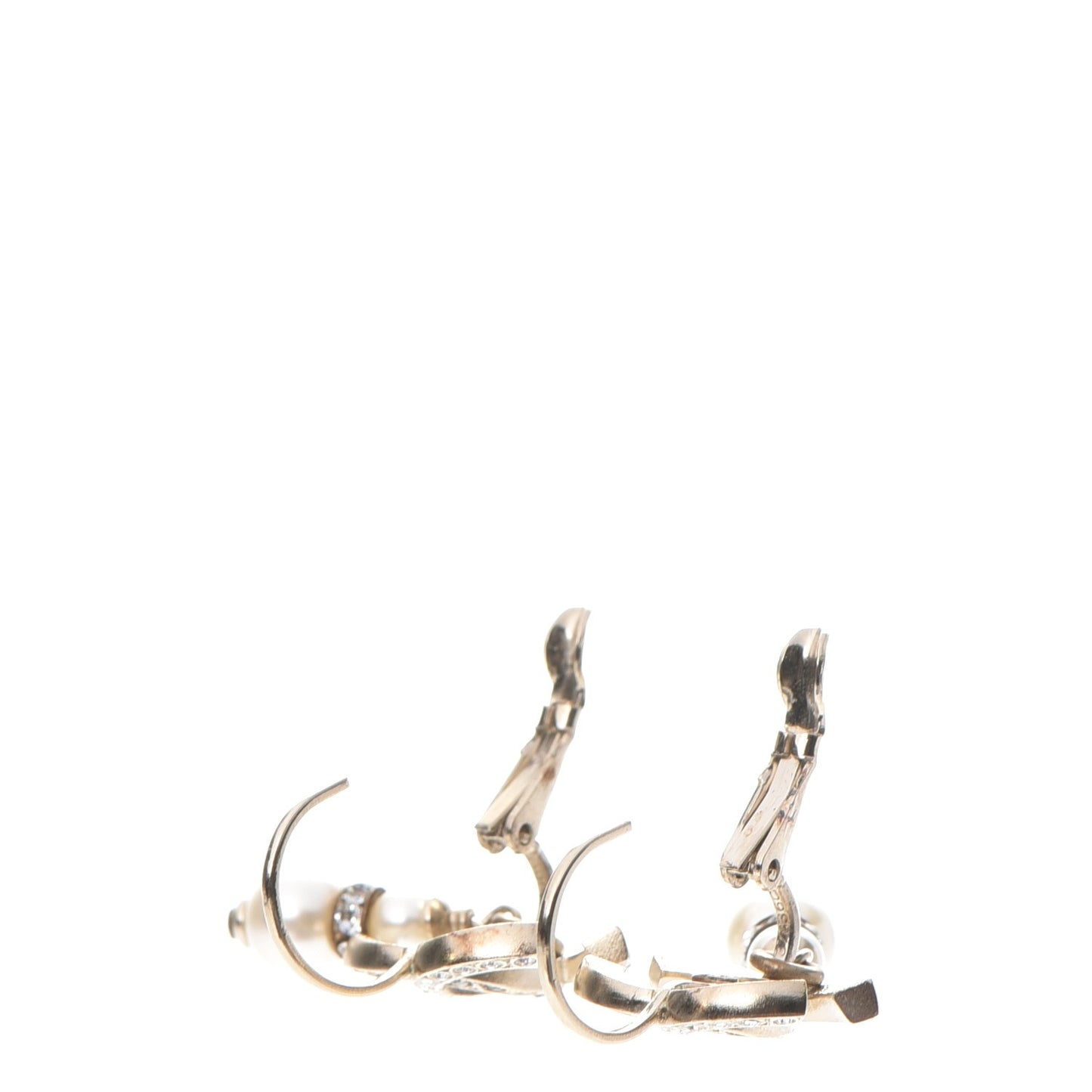 Enamel Crystal Pearl CC Earrings Gold