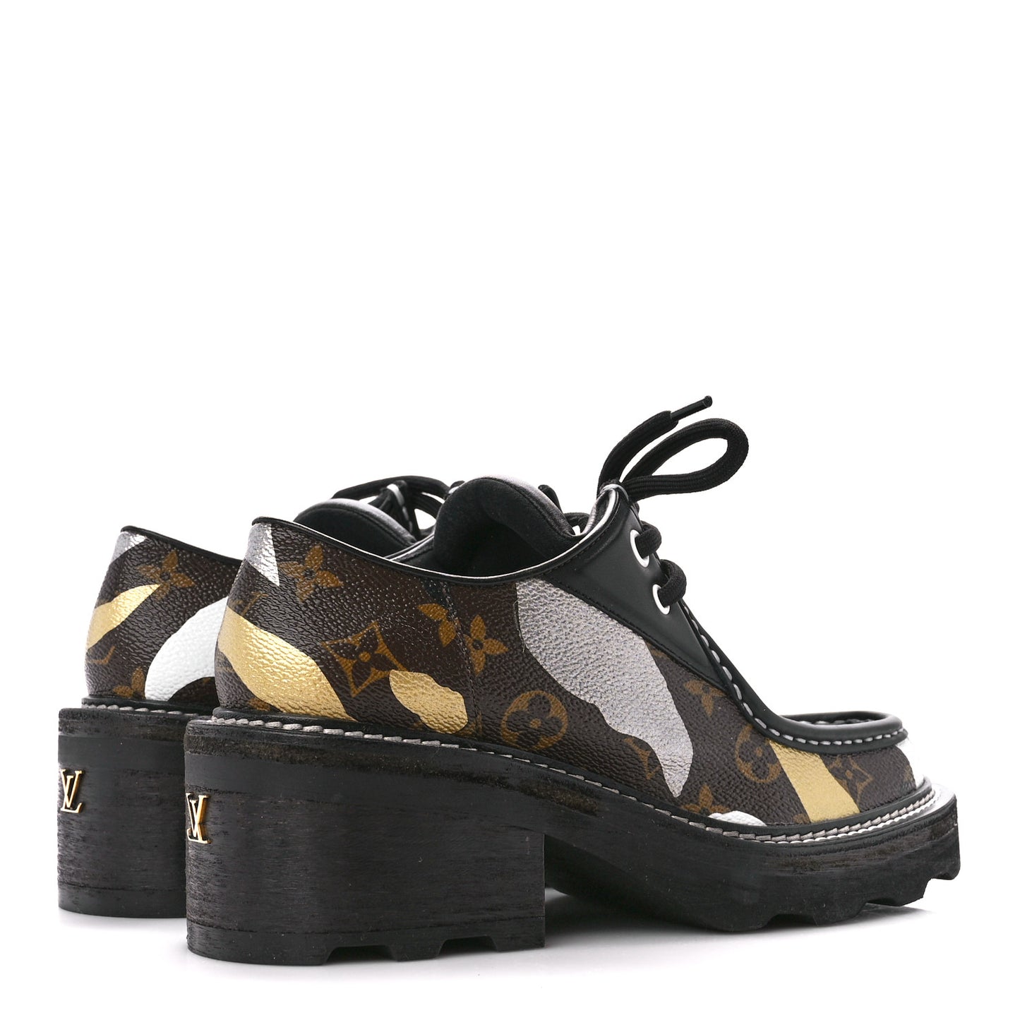 X LOL Monogram Calfskin Beaubourg Platform Derby Shoes 39 Gold Silver