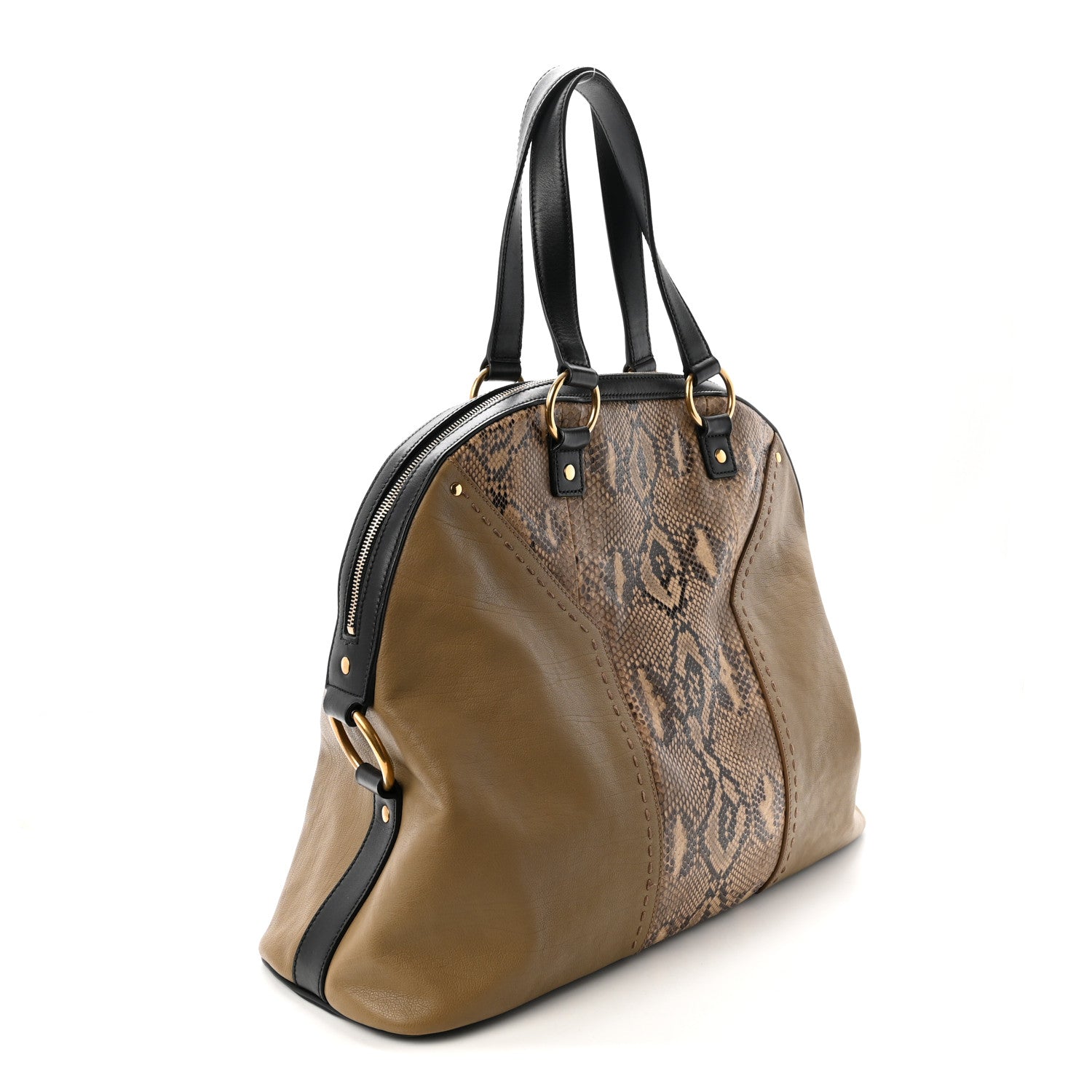 Saint Laurent Calfskin Snakeskin Oversized Muse Satchel Black Beige 3 of 9
