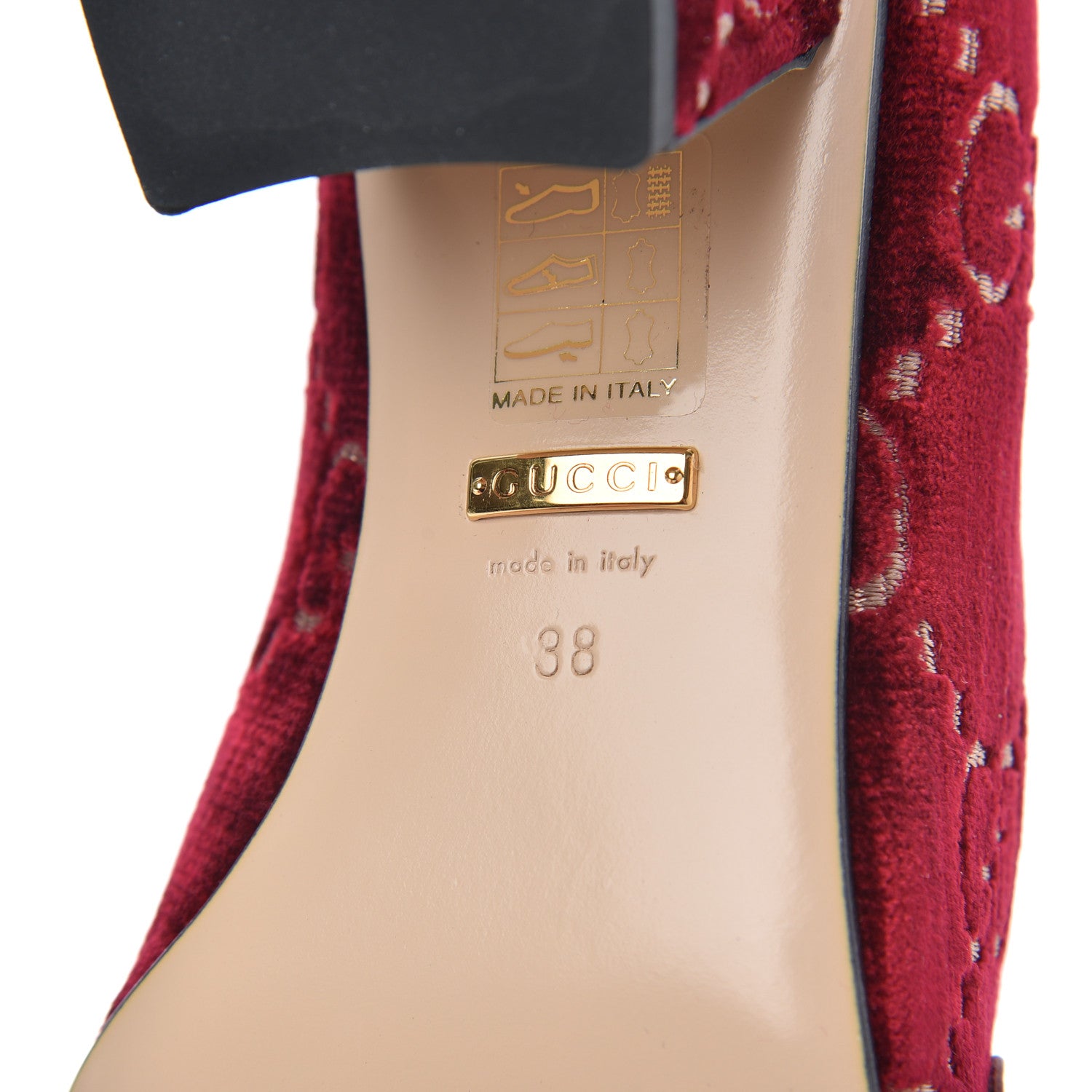 Gucci Velvet GG Monogram Sylvie Web Chain Mid Heel Loafers 38 Red Cipria 7 of 9