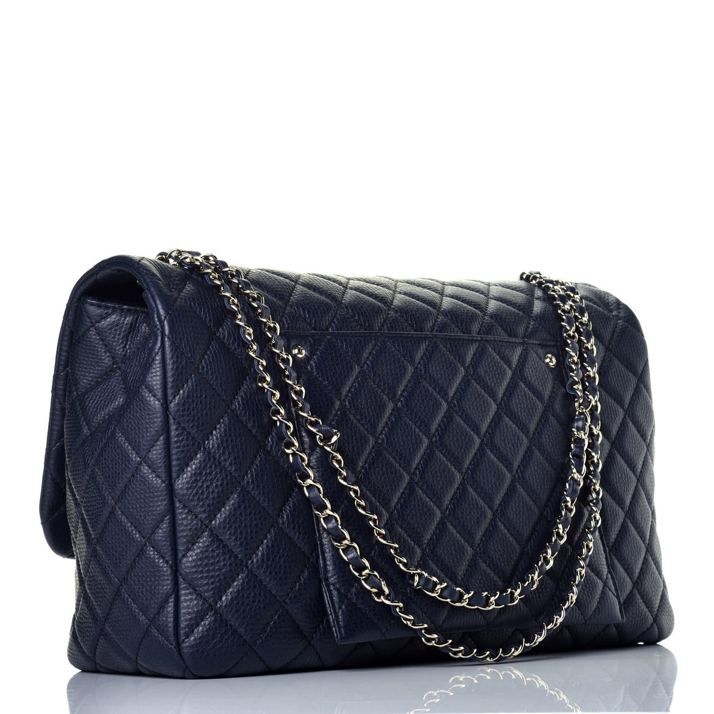 Metallized Calfskin Quilted Small XXL Travel Flap Bag Navy