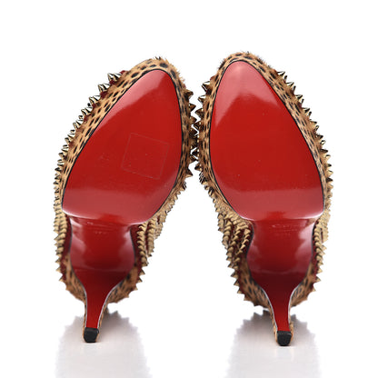Christian Louboutin Veau Velours Calf Hair Leopard Lady Peep Spikes 150 Pumps 37.5 Red 5 of 13