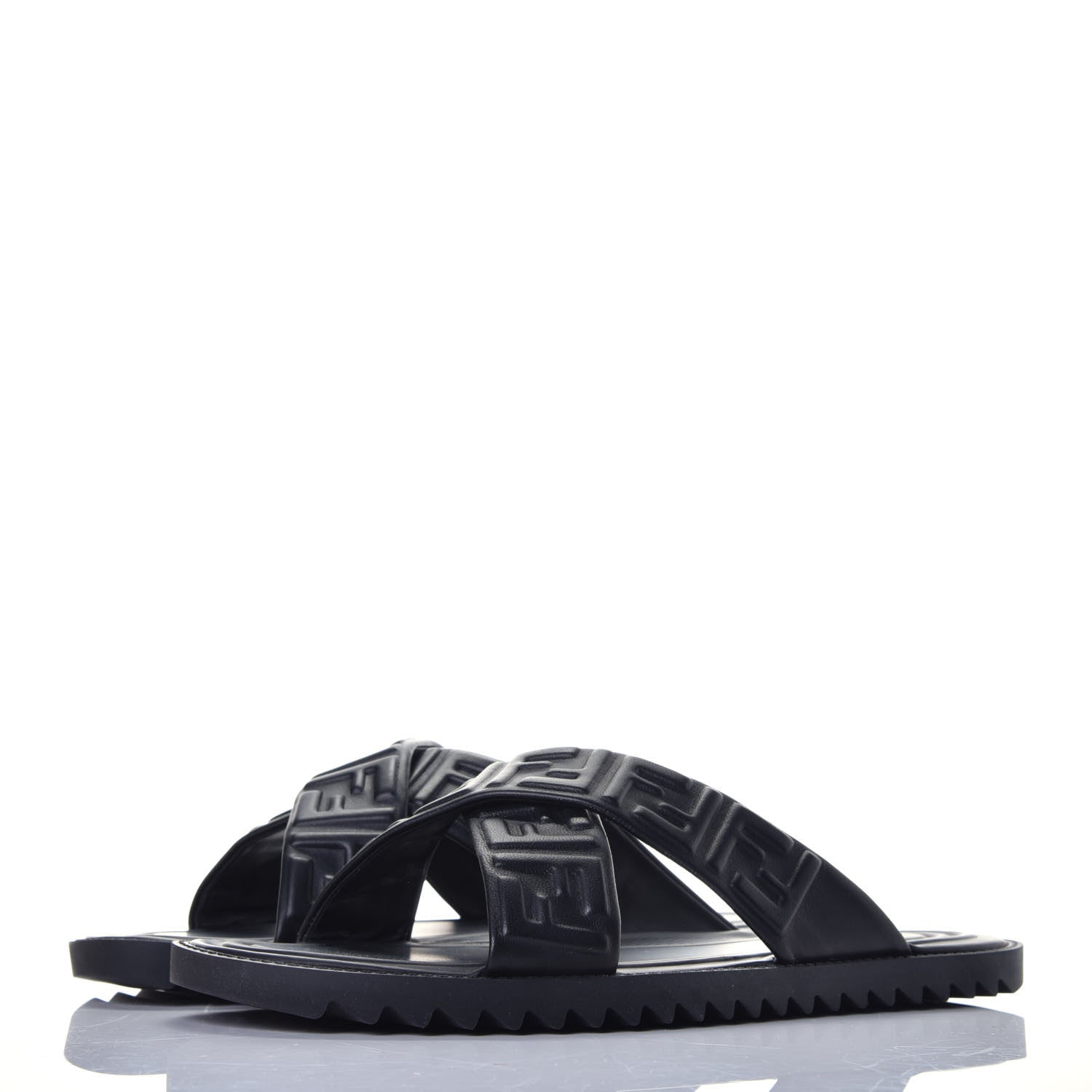 Fendi Nappa FF Embossed Mens Criss Cross Slide Sandals 6 Black 3 of 10