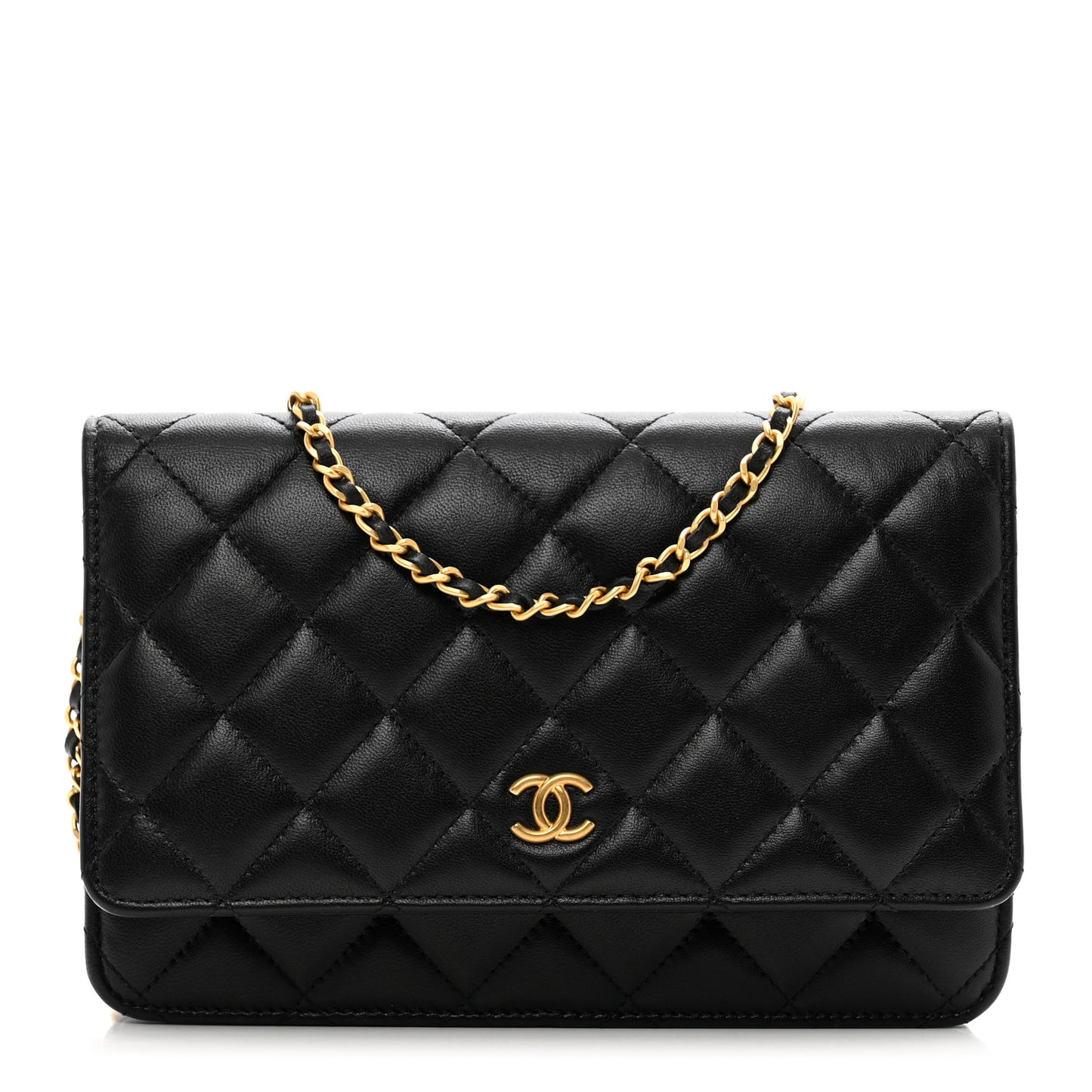 Lambskin Resin Quilted Coco Hearts Wallet On Chain WOC Black