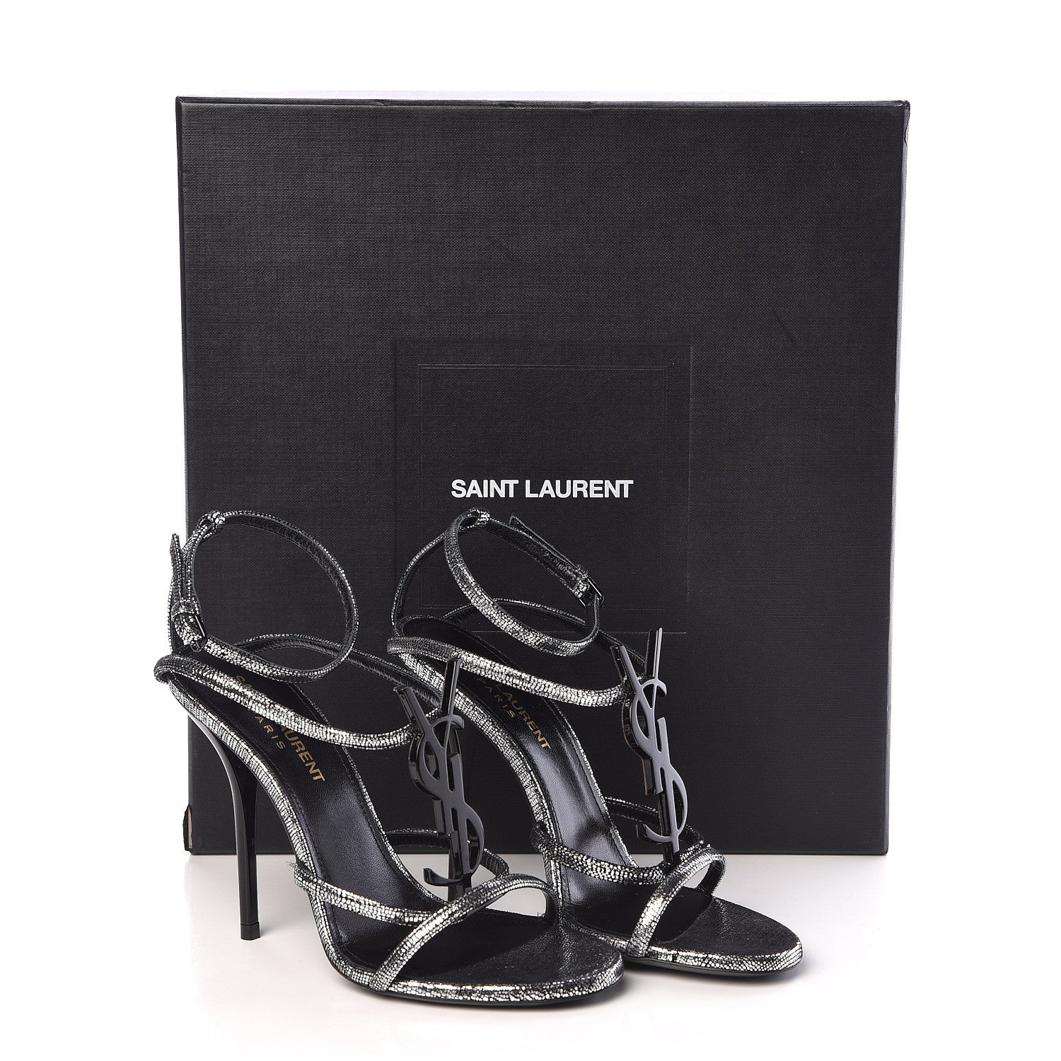 Saint Laurent Calfskin Cassandra 110 Ankle Strap Sandals 35 Argento 8 of 8