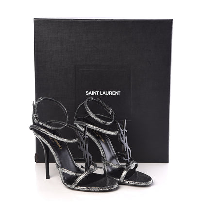 Saint Laurent Calfskin Cassandra 110 Ankle Strap Sandals 35 Argento 8 of 8