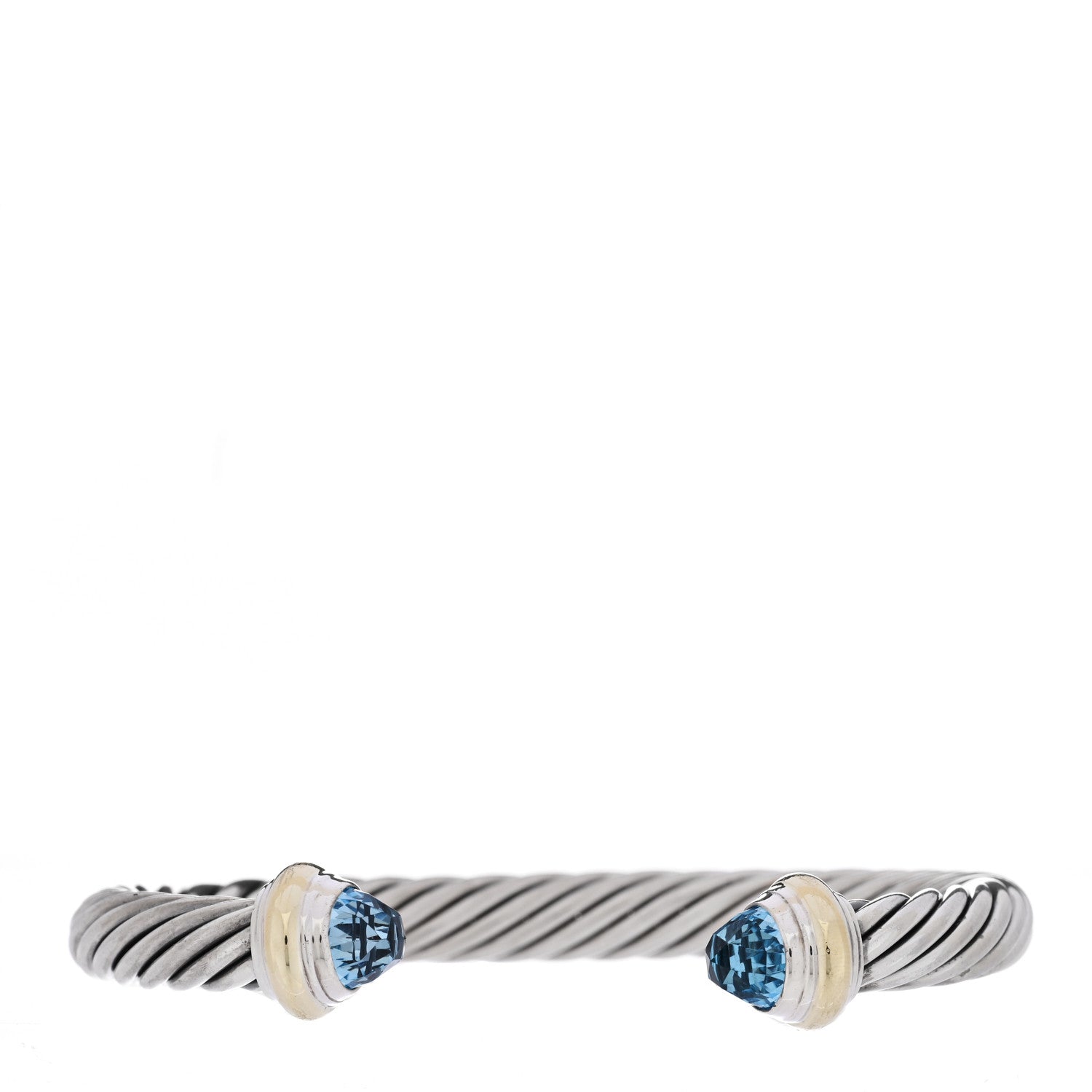 David Yurman Sterling Silver 14K Yellow Gold Blue Topaz 7mm Cable Classics Bracelet 1 of 5