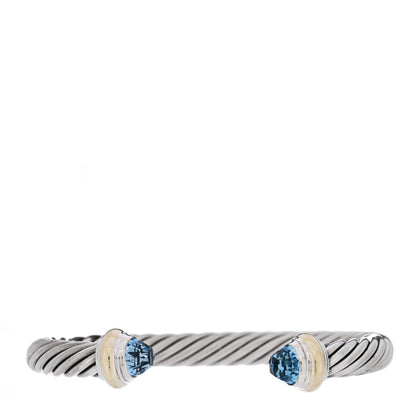 David Yurman Sterling Silver 14K Yellow Gold Blue Topaz 7mm Cable Classics Bracelet 1 of 5