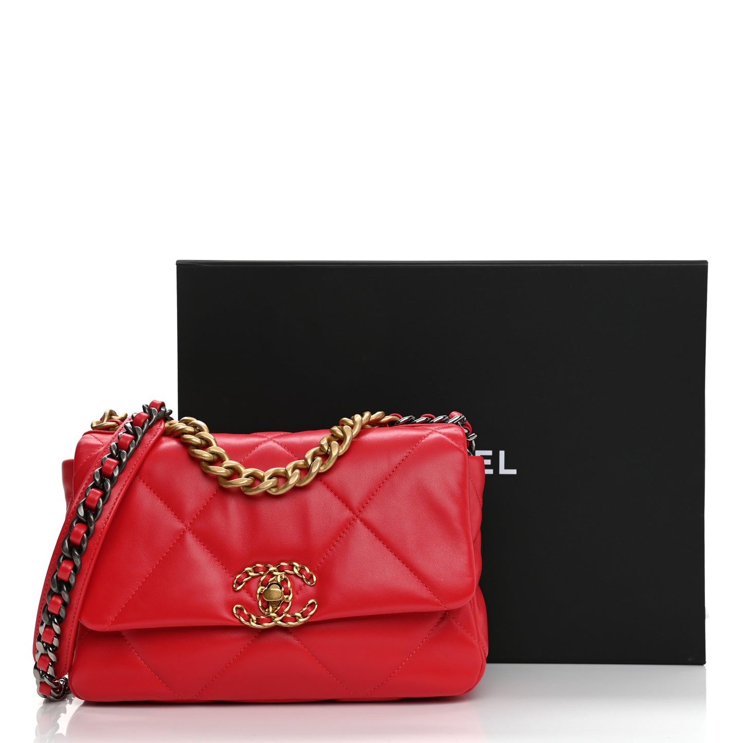Lambskin Quilted Medium Chanel 19 Flap Red