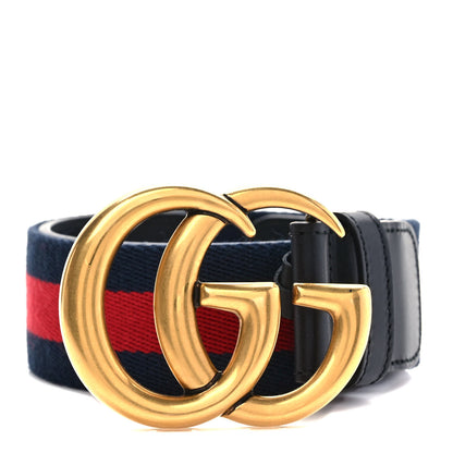 Gucci Nylon Calfskin Double G Web 40mm Belt 65 26 Blue Red Black 1 of 4
