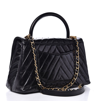 Chanel Calfskin Chevron Quilted Small Coco Handle Flap Black 2 of 16