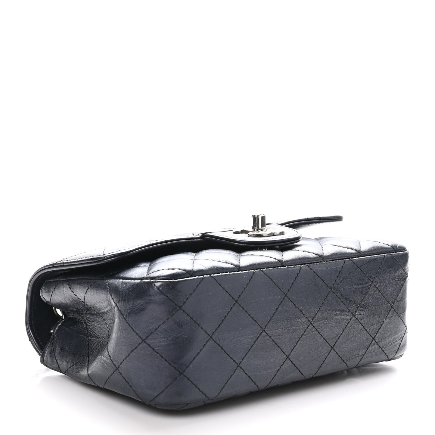 Iridescent Calfskin Quilted Mini Rectangular Flap Charcoal