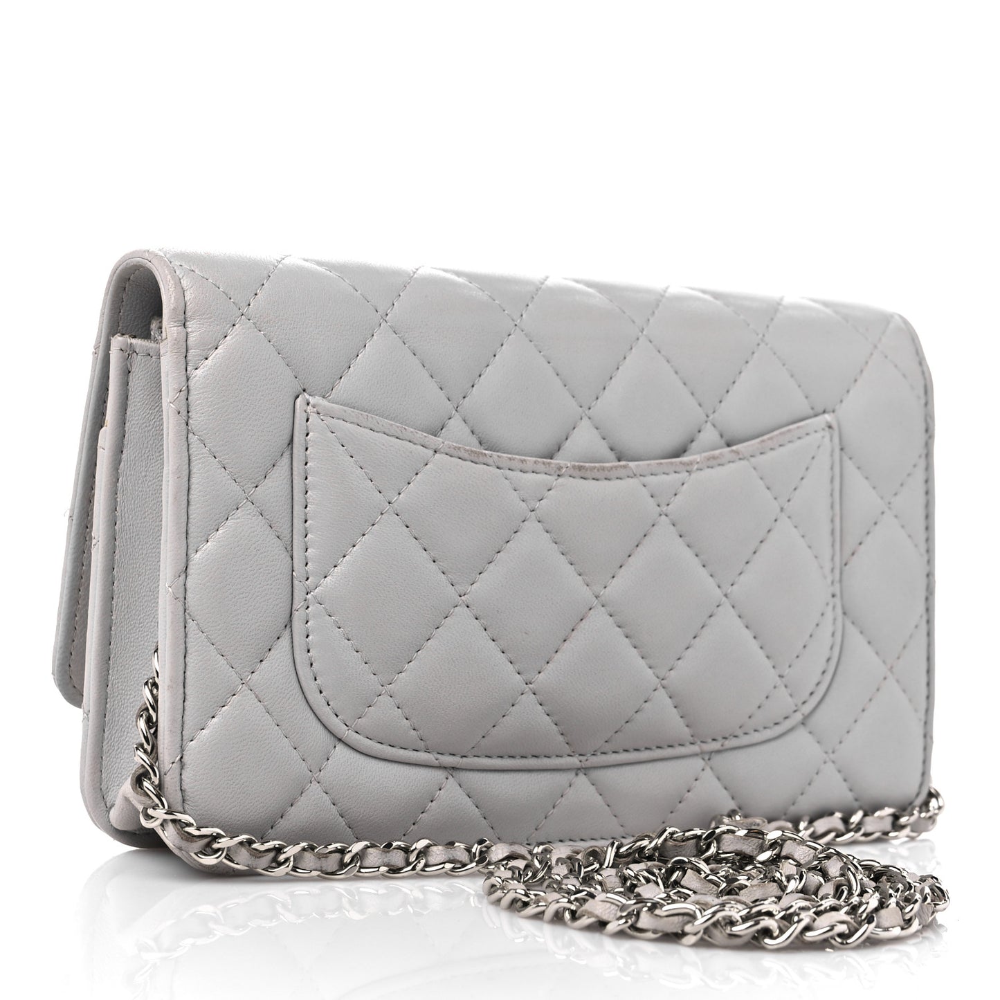 Lambskin Quilted Wallet On Chain WOC Grey